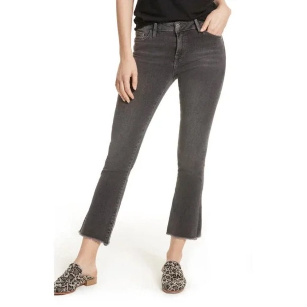 Free People Gray Fray Hem Crop Jeans Size 28